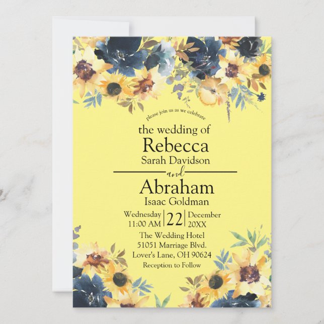 Yellow Sunflowers Floral Flowers Wedding Invitation (Front)
