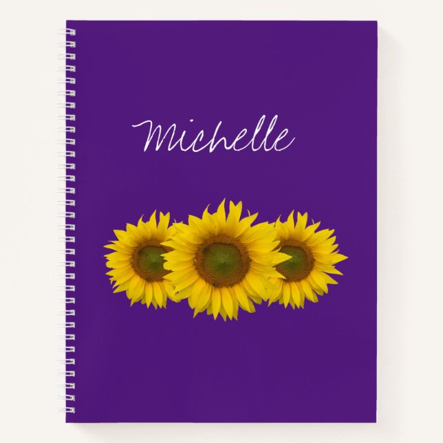 Yellow Sunflowers Floral Trendy Purple Notebook (Front)