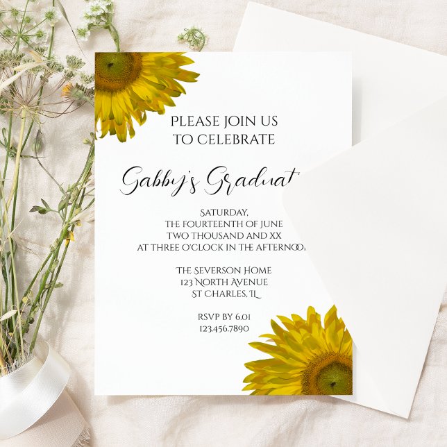 Yellow Sunflowers Graduation Party Invitation (Creator Uploaded)