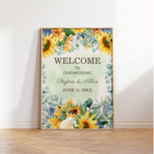 Yellow Sunflowers Green Eucalyptus Leaves Wedding  Poster