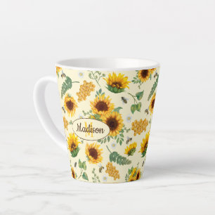 Yellow Sunflowers & Honey Bees Custom Latte Mug