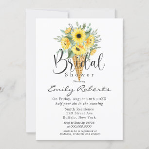 Yellow Sunflowers Ice Cream Cone Bridal Shower  Invitation