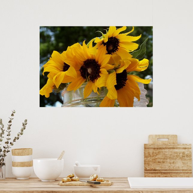 Yellow Sunflowers in a Jar Flower Photography Poster (Kitchen)