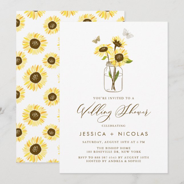 Yellow Sunflowers in a Mason Jar Wedding Shower Invitation (Front/Back)