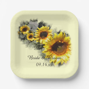 Yellow Sunflowers in a Row Garden Wedding Paper Plate