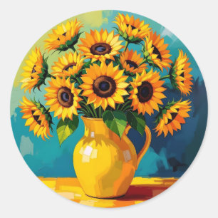 Yellow Sunflowers in a Yellow Vase Classic Round Sticker