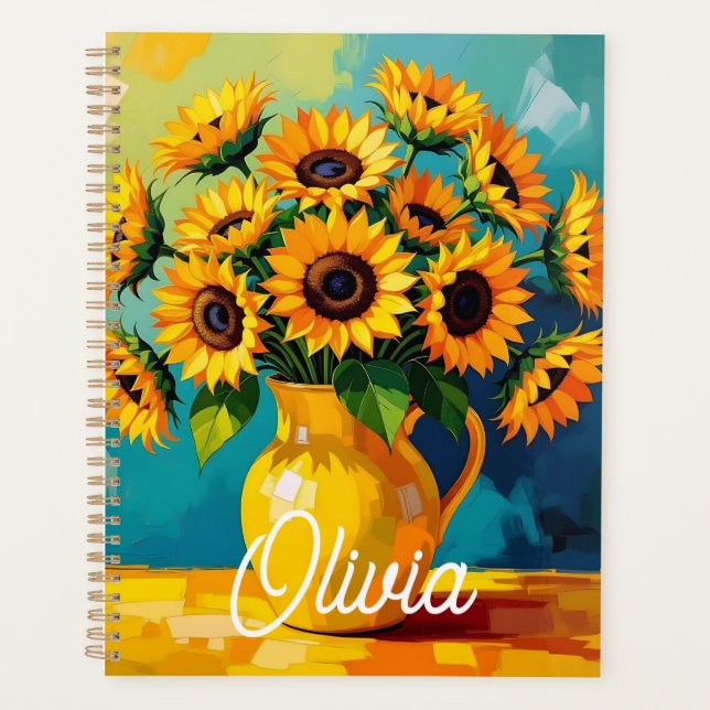 Yellow Sunflowers  in a Yellow Vase Personalised  Planner (Front)