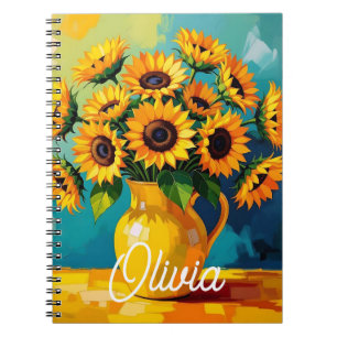 Yellow Sunflowers  in a Yellow Vase Personalized  Notebook