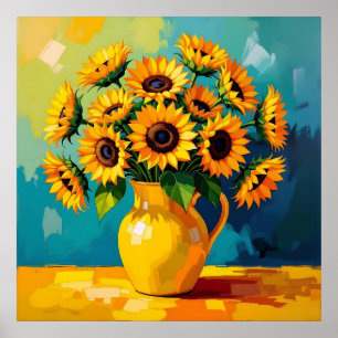 Yellow Sunflowers in a Yellow Vase Poster