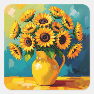 Yellow Sunflowers  in a Yellow Vase Square Sticker
