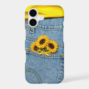 Yellow Sunflowers in Blue Jean Pocket