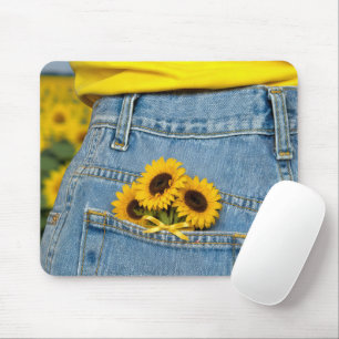 Yellow Sunflowers in Blue Jean Pocket Mouse Mat