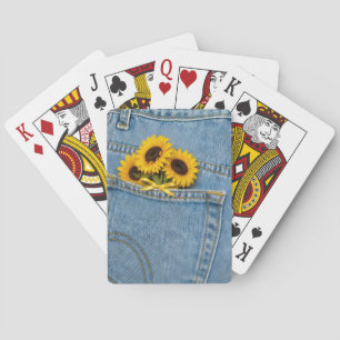 Yellow Sunflowers in Blue Jean Pocket Playing Cards