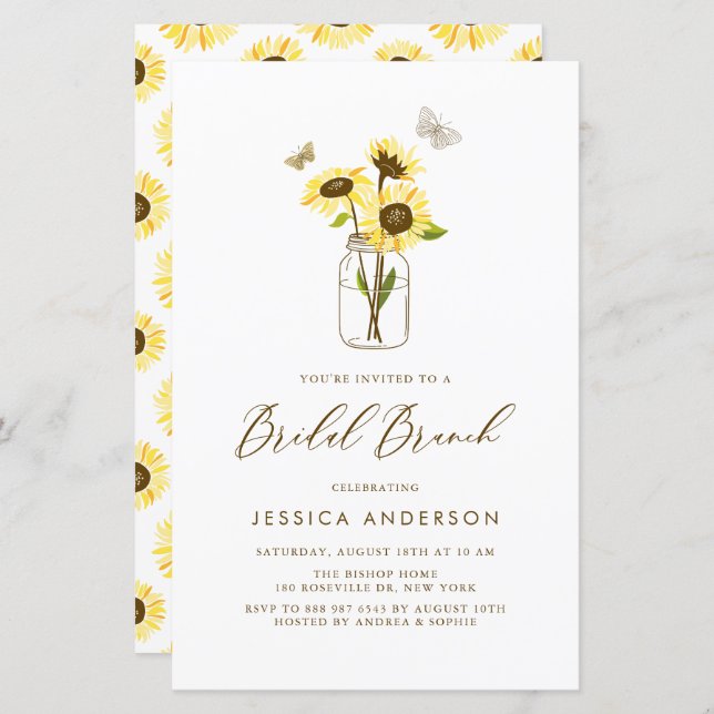 Yellow Sunflowers in Jar Bridal Brunch Invitation (Front/Back)