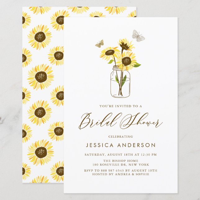 Yellow Sunflowers in Jar Bridal Shower Invitation (Front/Back)