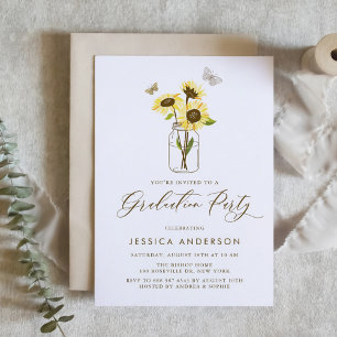 Yellow Sunflowers in Mason Jar Graduation Party Invitation