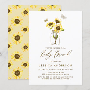 Yellow Sunflowers in Mason Jar Summer Baby Brunch Invitation