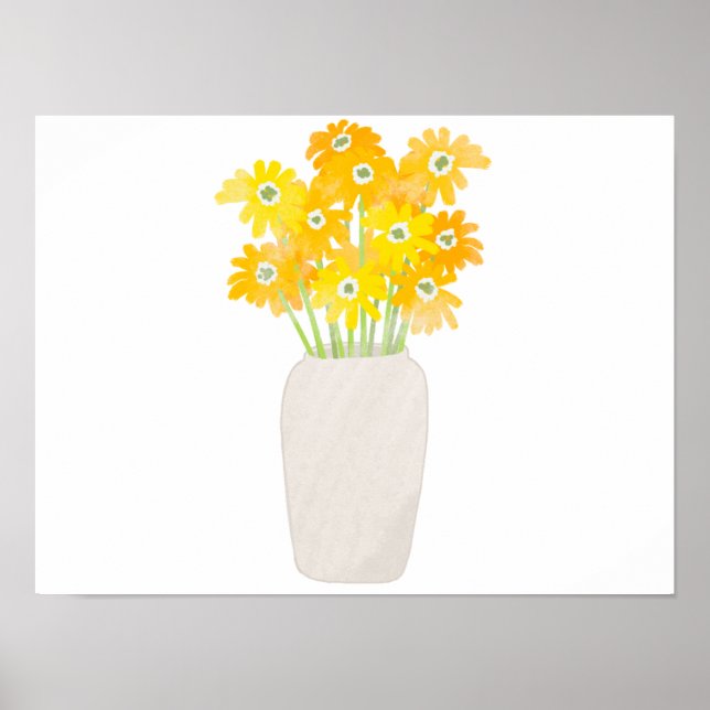 Yellow Sunflowers in White vase Watercolor poster (Front)