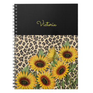 Yellow Sunflowers Leopard Animal Print Notebook