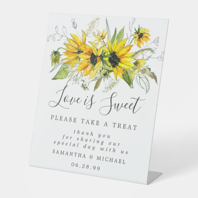 Yellow Sunflowers Love is Sweet Dessert Bar Pedestal Sign (Front)