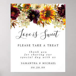 Yellow Sunflowers Love is Sweet Dessert Bar Sign