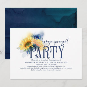 Yellow Sunflowers Navy Blue Engagement Party Invitation