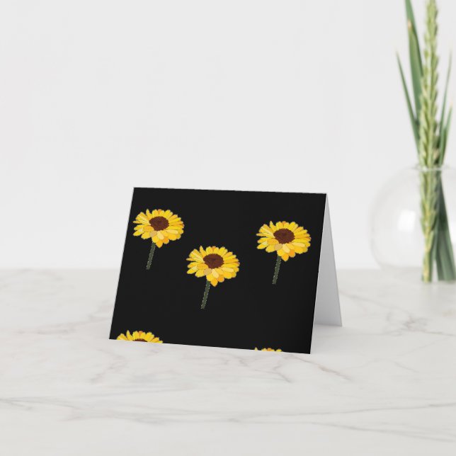 Yellow sunflowers on black card (Front)