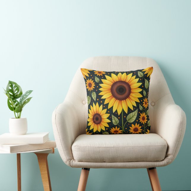 Yellow Sunflowers On Black Cushion (Chair)