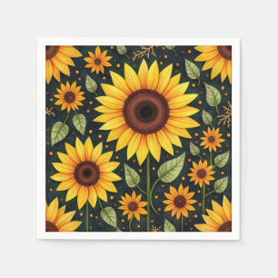 Yellow Sunflowers On Black Napkin