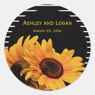 Yellow Sunflowers on Black Wedding Favour Seals