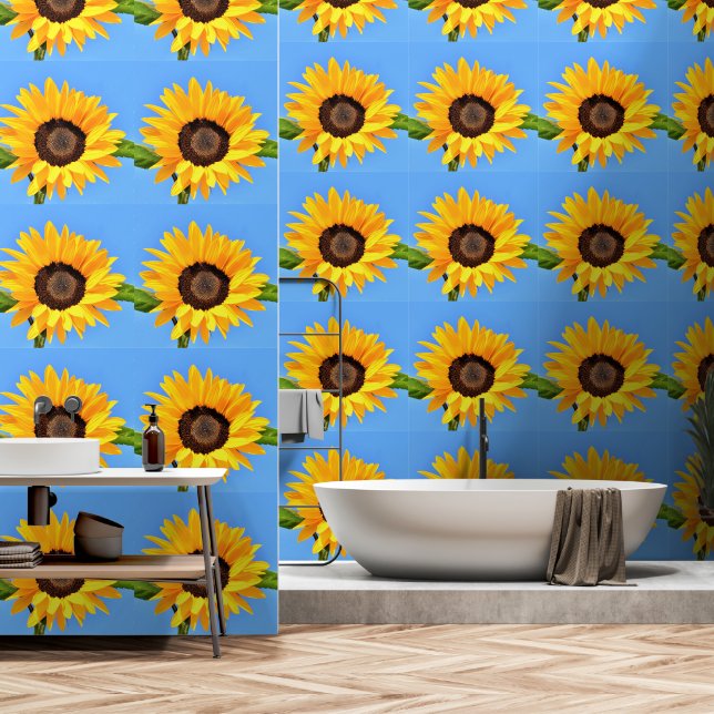 Yellow Sunflowers on Blue Sky Wallpaper (Bathroom)