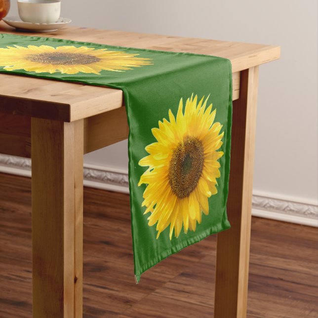 Yellow Sunflowers on Forest Green Medium Table Run Medium Table Runner (In Situ)