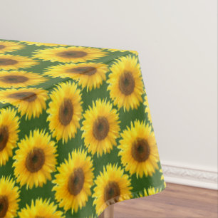 Yellow Sunflowers on Forest Green Tablecloth