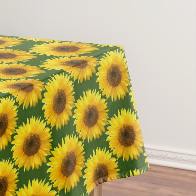 Yellow Sunflowers on Forest Green Tablecloth (In Situ)