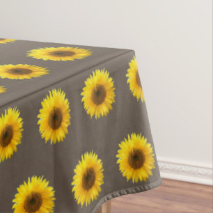 Yellow Sunflowers on Light Brown Tablecloth