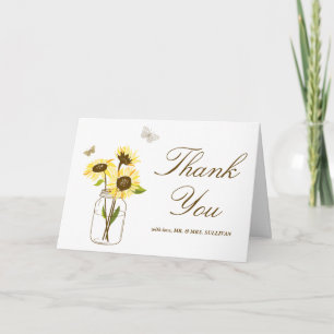 Yellow Sunflowers on Mason Jar Wedding Thank You