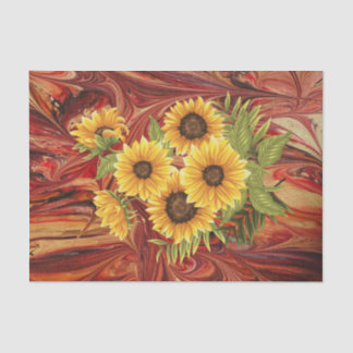 Yellow Sunflowers on Red Marble Decoupage Tissue P Tissue Paper