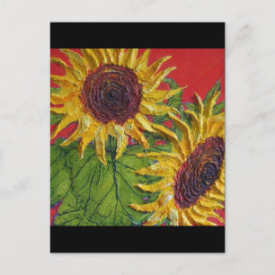 Yellow Sunflowers on Red Postcard