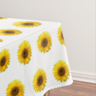 Yellow Sunflowers on White Tablecloth