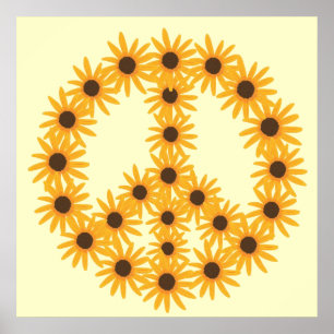 Yellow Sunflowers Painting Peace Sign Posters