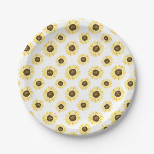 Yellow Sunflowers Pattern Floral Paper Plate