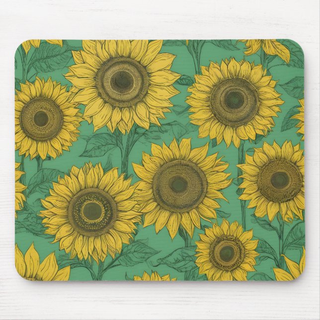 Yellow sunflowers pattern mouse mat (Front)