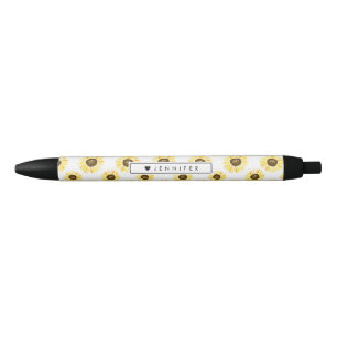 Yellow Sunflowers Pattern Personalised Black Ink Pen
