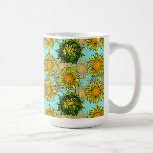 Yellow Sunflowers Pattern with Foliage and Buds    Coffee Mug