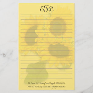 Yellow Sunflowers Personal Monogram Writing Paper