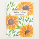 Yellow Sunflowers Personalised Planner<br><div class="desc">Sunflowers bring joy! 
So enjoy planning your year with this bright sunny yellow sunflower pattern planner.
The yellow watercolor sunflowers and green leaves are on a white background 
and you can customise this planner with your name and the year.
Original Watercolor © Michele Davies.</div>