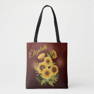 Yellow Sunflowers Rustic Brown Vintage Canvas Tote Bag