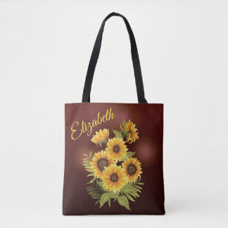 Yellow Sunflowers Rustic Brown Vintage Canvas Tote Bag