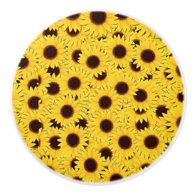 Yellow Sunflowers Rustic Country Floral Ceramic Knob (Front)
