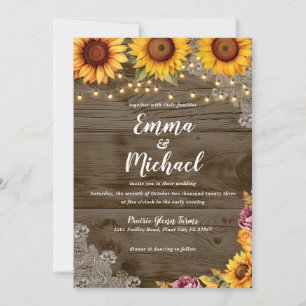 Yellow Sunflowers Rustic Wood Fall Wedding Invitation